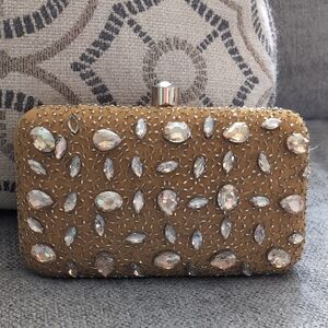 Elegant Gold Beaded Clutch